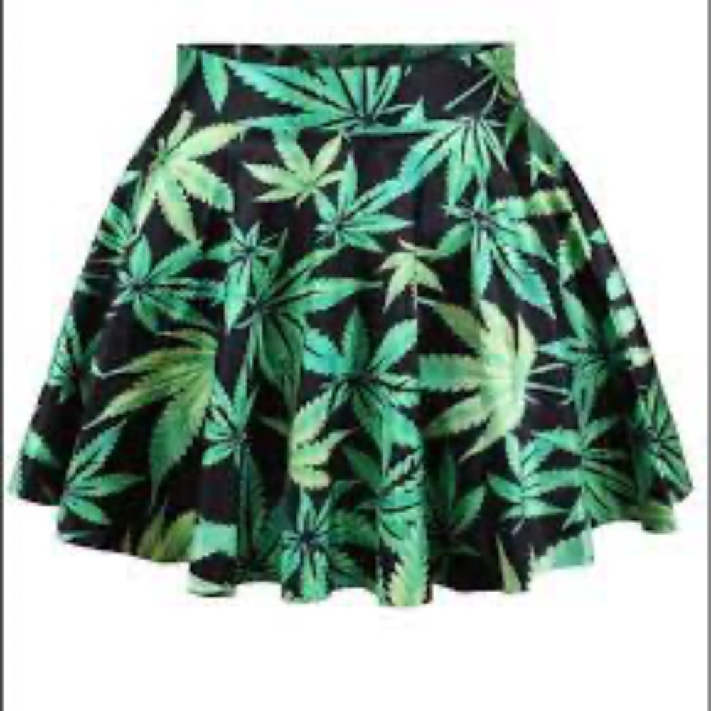 Ganja Printed Circle Skater Skirt Weed